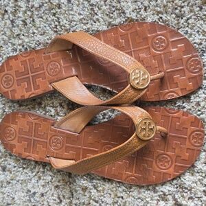 Tory Burch Brown Leather Thong Slide On Sandals